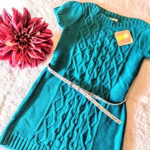 crazy 8 teal blue sweater dress 4 girls belt NWT